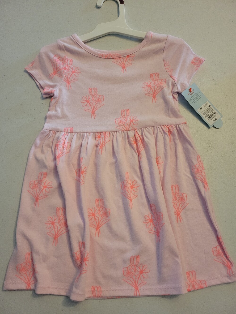 Girls' Pink Floral Short Sleeve Dress. New 3T